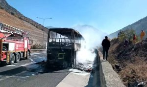 yolcu otobüsünde yangın paniği yaşandı