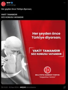 MHP, 'vakit tamamdır' mesajına 5. kez paylaştı