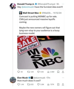 Musk, MSNBC'yi satın alma niyetini ima etti