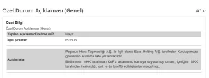 Esas Holding Pegasus'ta hisse satışı gerçekleştiriyor