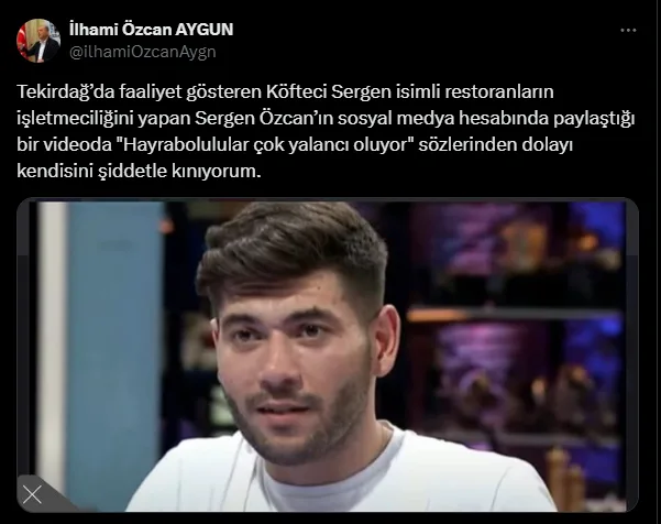 Masterchef Sergen'in sözlerine CHP'li vekilden tepki