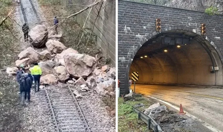 Karabük'te heyelan demir yolu ulaşımını kapattı