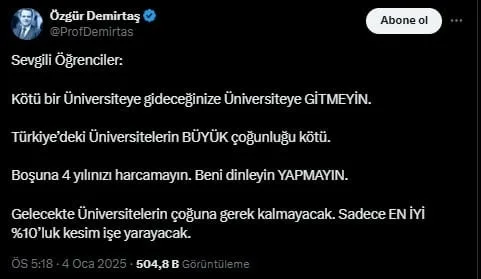 özgür demirtaş öğrencileri uyarıyor: üniversiteye gitmeyin