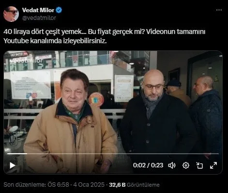 Vedat Milor, Kent Lokantası yorumlarını paylaştı