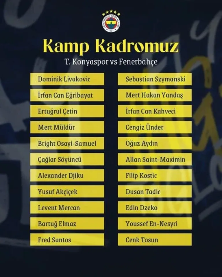 Fenerbahçe Konyaspor maçı için kamp kadrosunu açıkladı